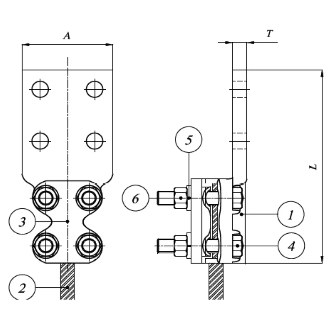 TERMINALES CABLE-PLATINA RECTA-4 NEMA C:185-300MM P:142X100MM MODELO 343.15-6 ARAGCU EI1