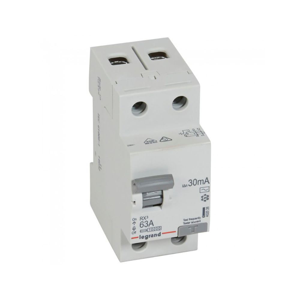 INTERRUPTOR DIFERENCIAL 2X63A 30MA 230V RX3 TIPO AC 402026 LEGRAND