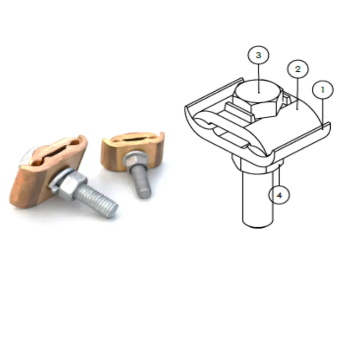CONECTORES BIFILAR DE BRONCE 2 TAPAS 1 PERNO PARA PUESTA A TIERRA-ESTRUCTURAS METALICAS D:25MM P:Ø3/8''X2'' MODELO 405.21 ARAGCU EI