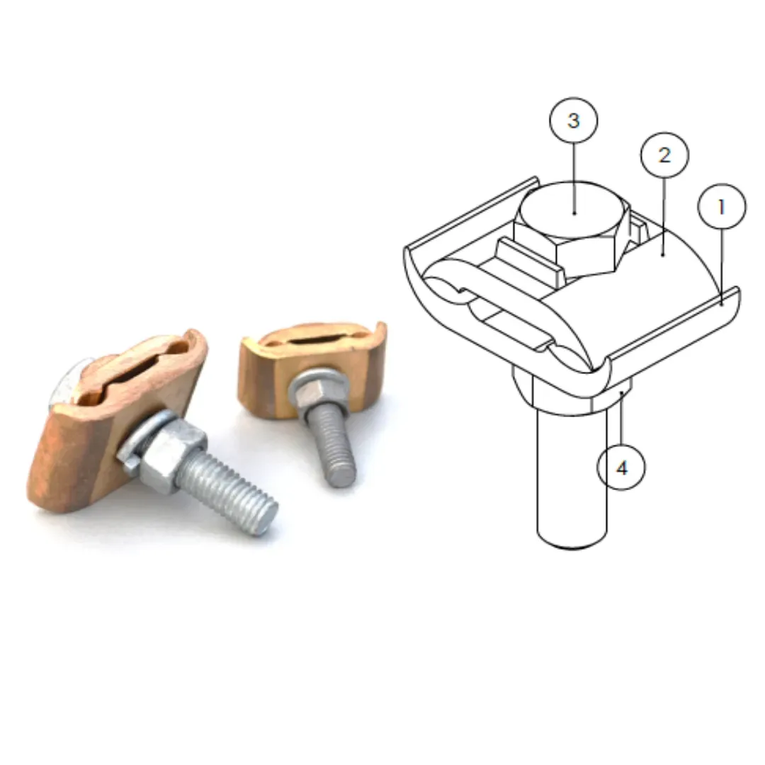 CONECTORES BIFILAR DE BRONCE 2 TAPAS 1 PERNO PARA PUESTA A TIERRA-ESTRUCTURAS METALICAS D:33MM P:Ø1/2''X2.5'' MODELO 405.22 ARAGCU EI1