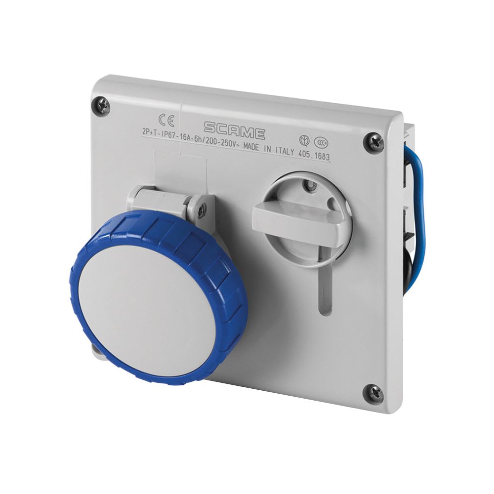 TOMACORRIENTE P/EMPOTRAR C/ENCLAVAMIENTO 2X16A+T 250V IP67 6H OMNIA 405.1683 SCAME1