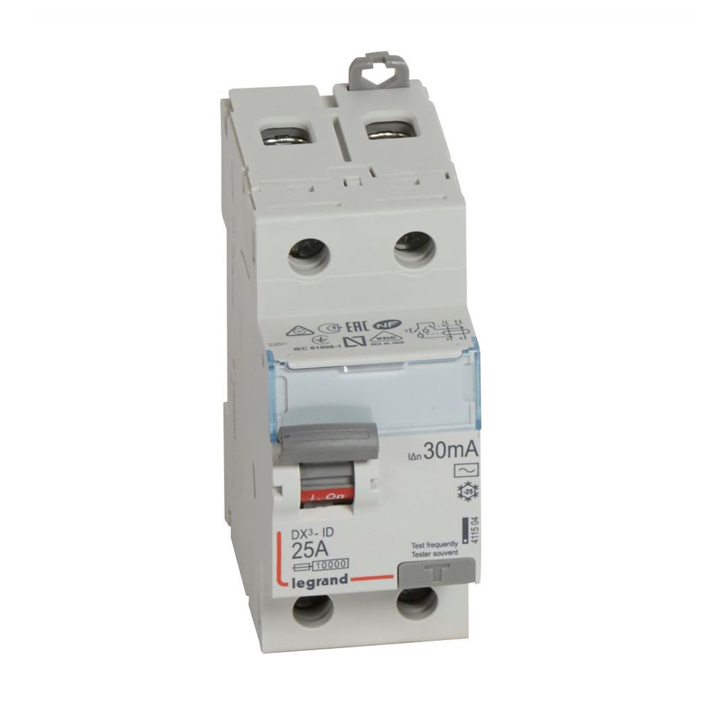 INTERRUPTOR DIFERENCIAL 2X25A 30MA 230V 2 MODULOS DIN 411504 LEGRAND