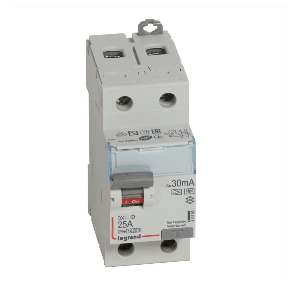 INTERRUPTOR DIFERENCIAL 2X25A 30MA 230V 2 MODULOS DIN DX3-ID 411590 LEGRAND