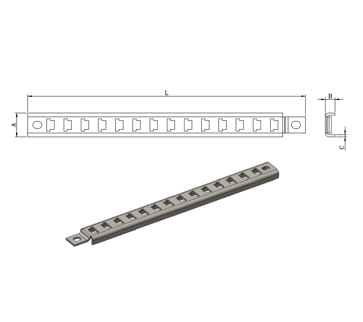 REGLETA DE 14 HUECOS GALVANIZADO EN CALIENTE 599MM 55KN APRE0000 ARAGCU FO1
