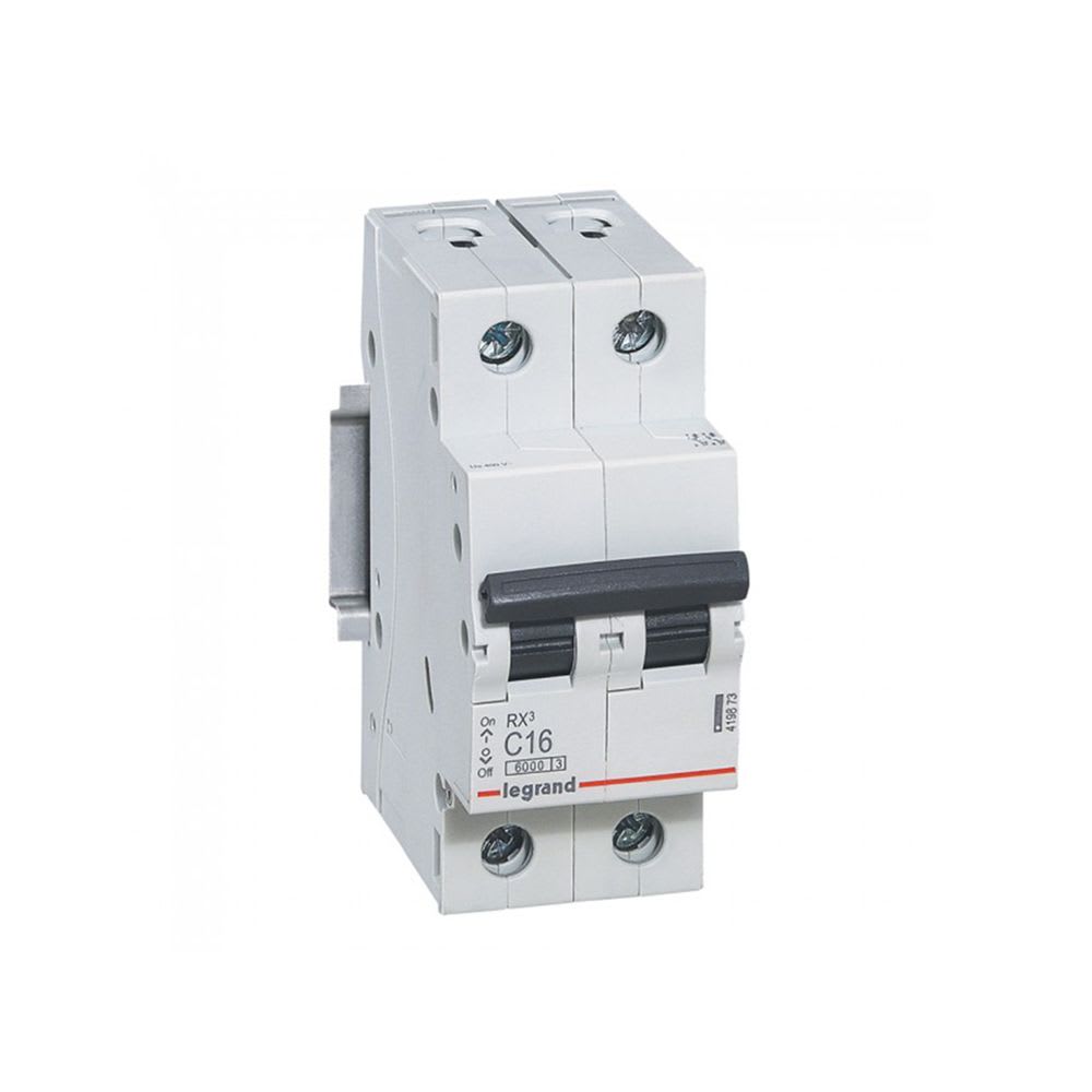 INTERRUPTOR TERMOMAGNETICO 2X16A 10/6KA 230/440V TIPO C DIN RX3 419873 LEGRAND