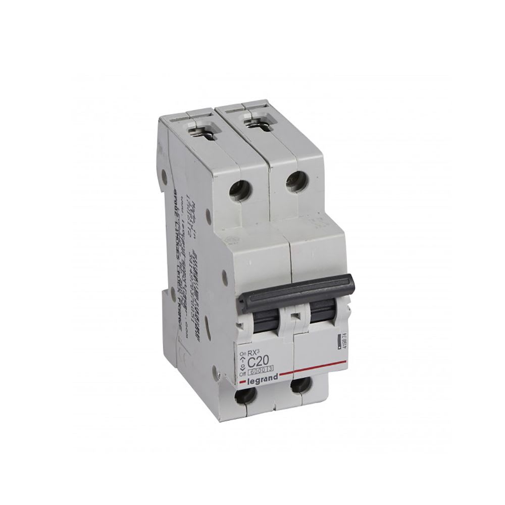 INTERRUPTOR TERMOMAGNETICO 2X20A 10/6KA 230/440V TIPO C DIN RX3 419874 LEGRAND1