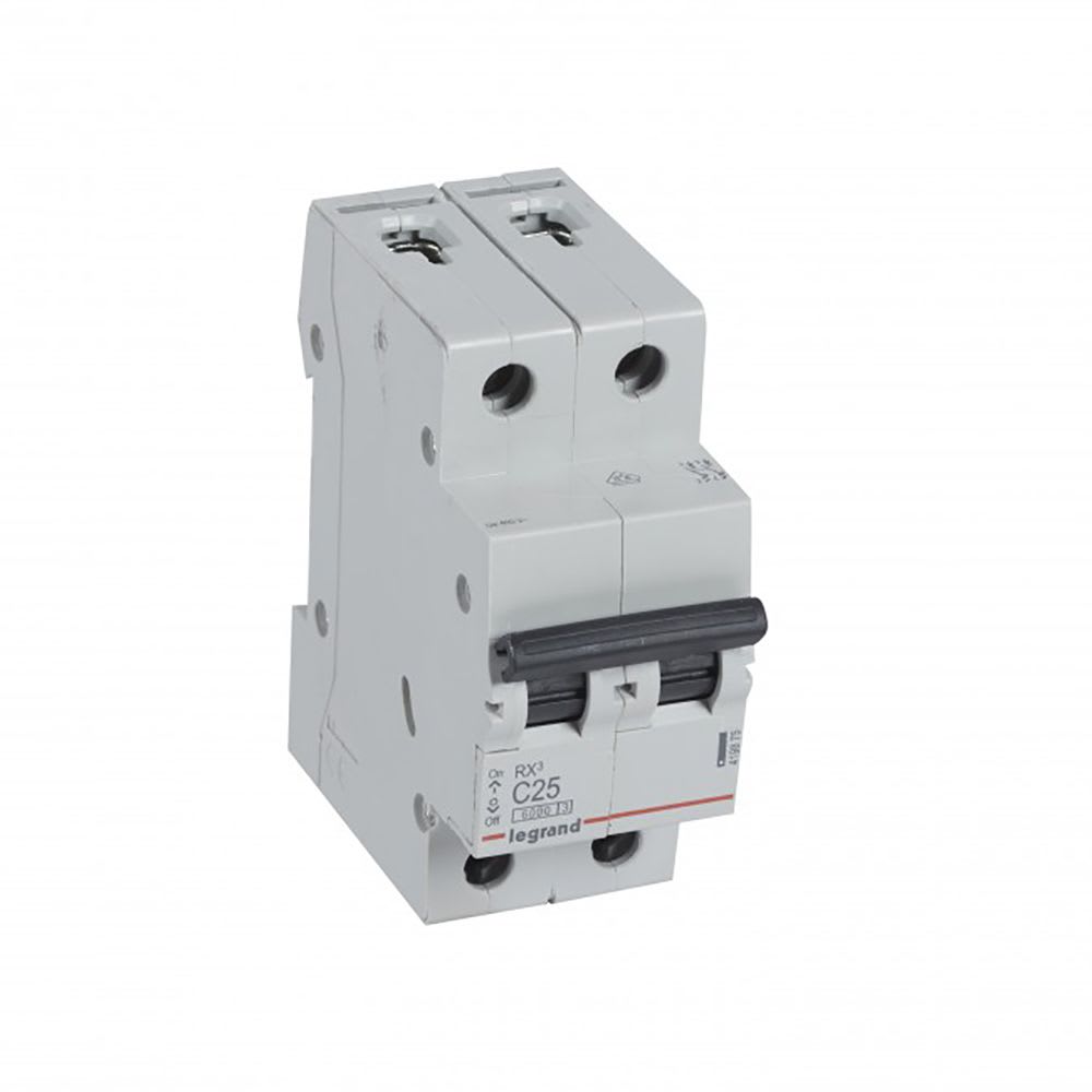 INTERRUPTOR TERMOMAGNETICO 2X25A 10/6KA 230/440V TIPO C DIN RX3 419875 LEGRAND