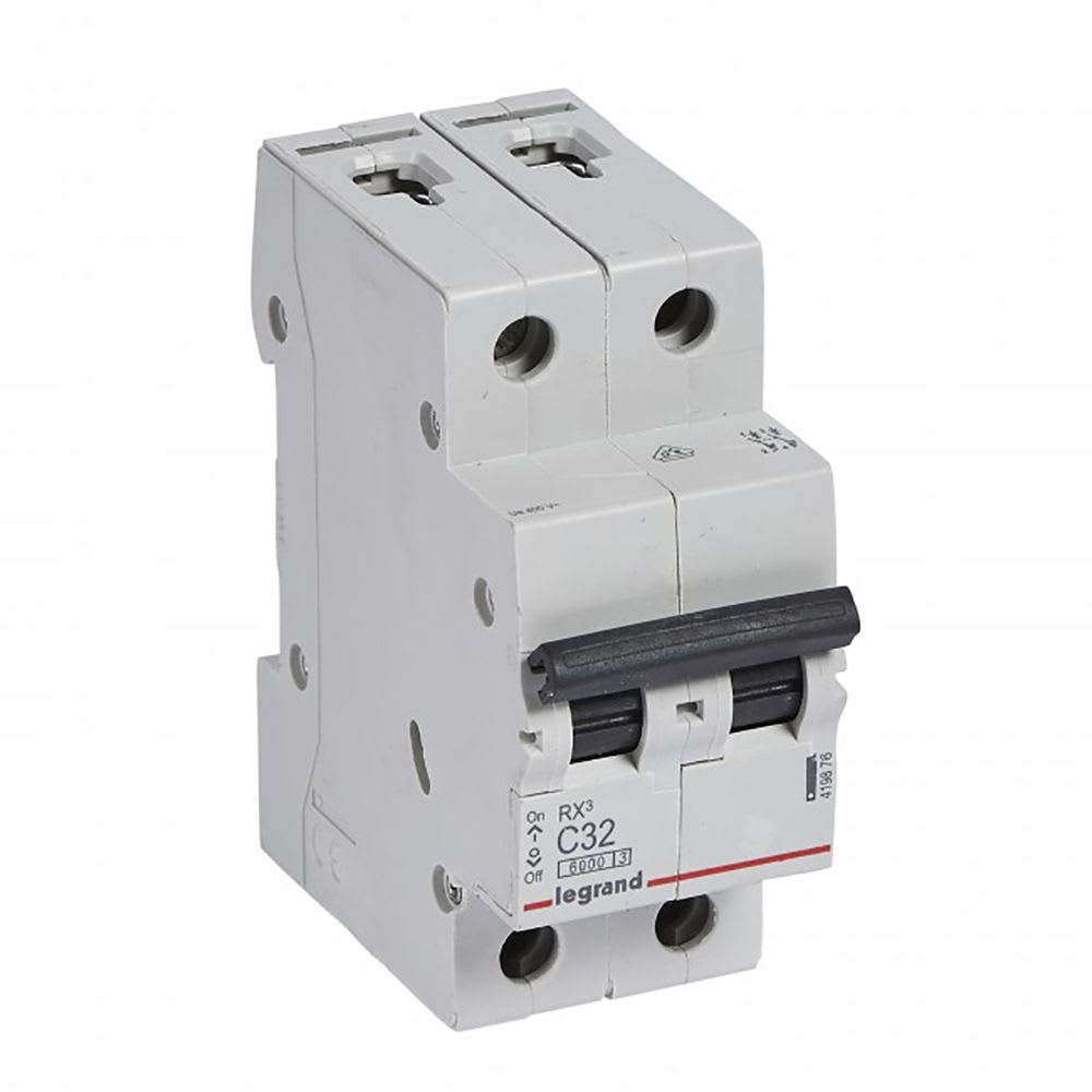 INTERRUPTOR TERMOMAGNETICO 2X32A 10/6KA 230/440V TIPO C DIN RX3 419876 LEGRAND
