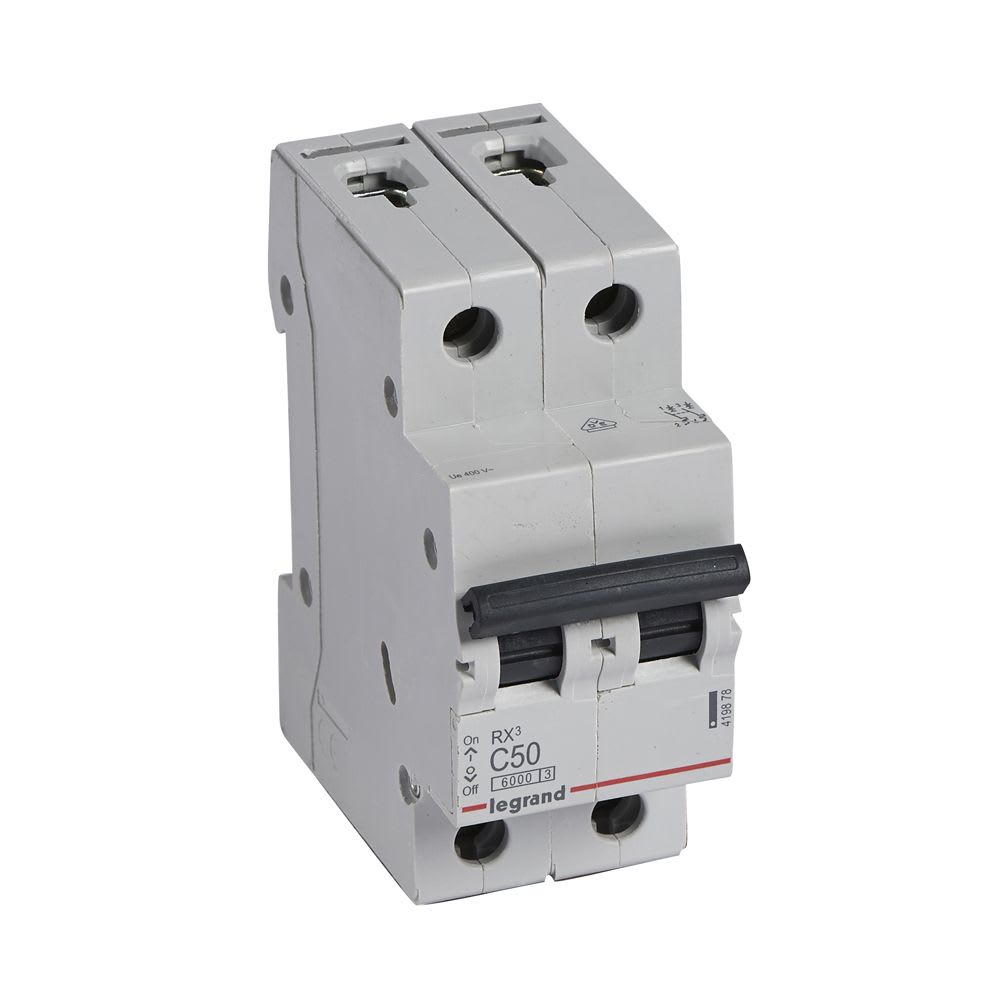 INTERRUPTOR TERMOMAGNETICO 2X50A 10/6KA 230/440V TIPO C DIN RX3 419878 LEGRAND1