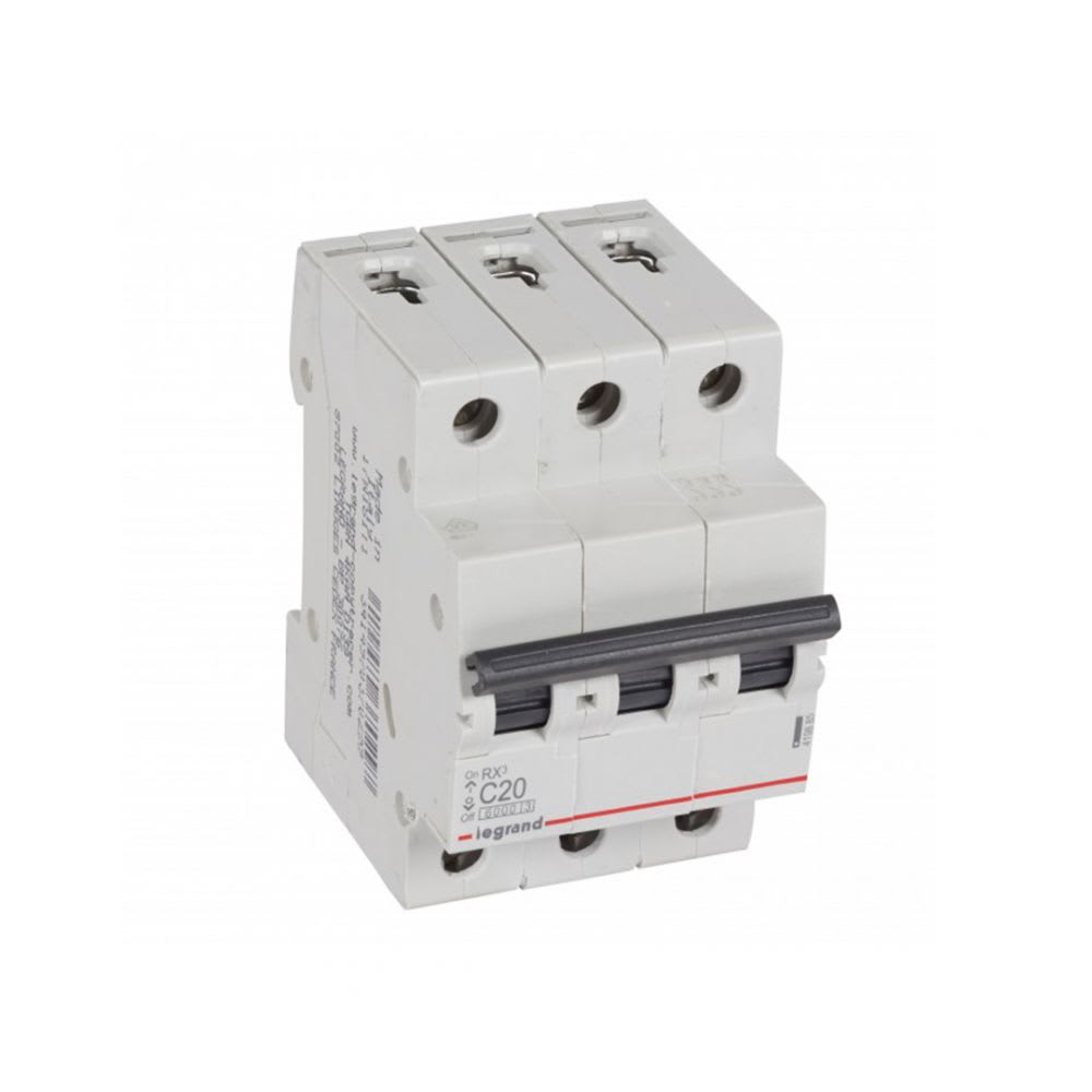 INTERRUPTOR TERMOMAGNETICO 3X20A 10/6KA 230/440V TIPO C DIN RX3 419885 LEGRAND