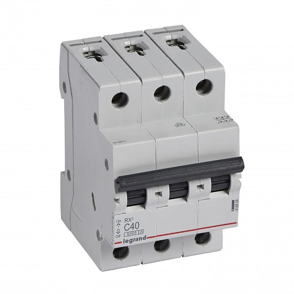 INTERRUPTOR TERMOMAGNETICO 3X40A 10/6KA 230/440V TIPO C DIN RX3 419888 LEGRAND