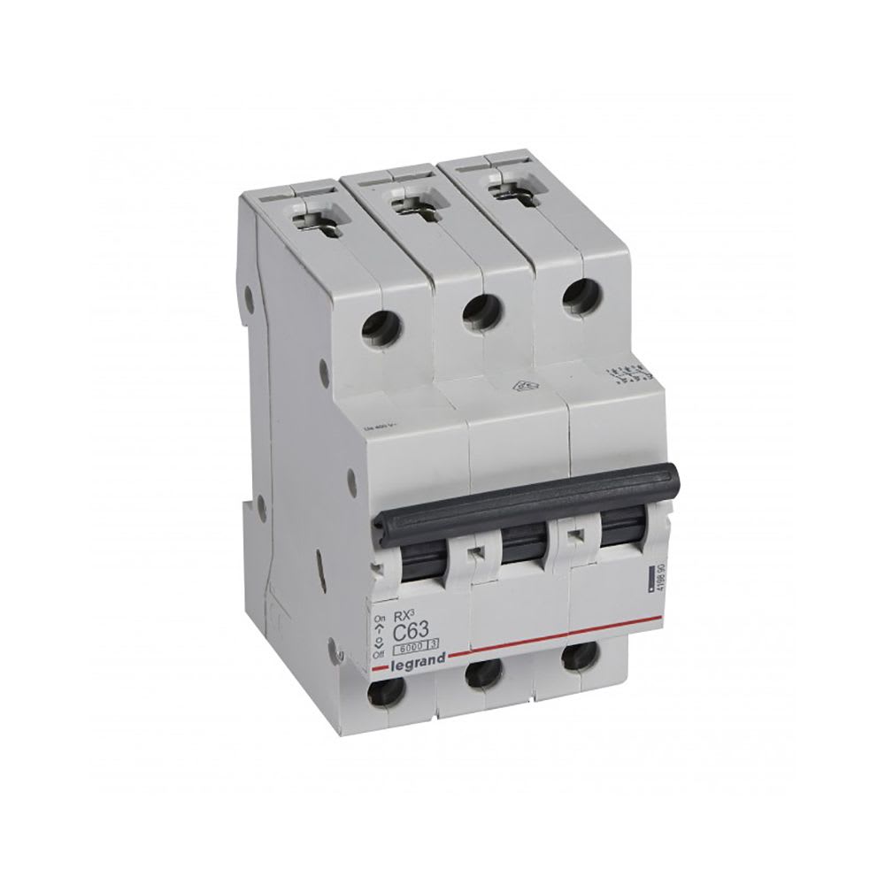INTERRUPTOR TERMOMAGNETICO 3X63A 10/6KA 230/440V TIPO C DIN RX3 419890 LEGRAND