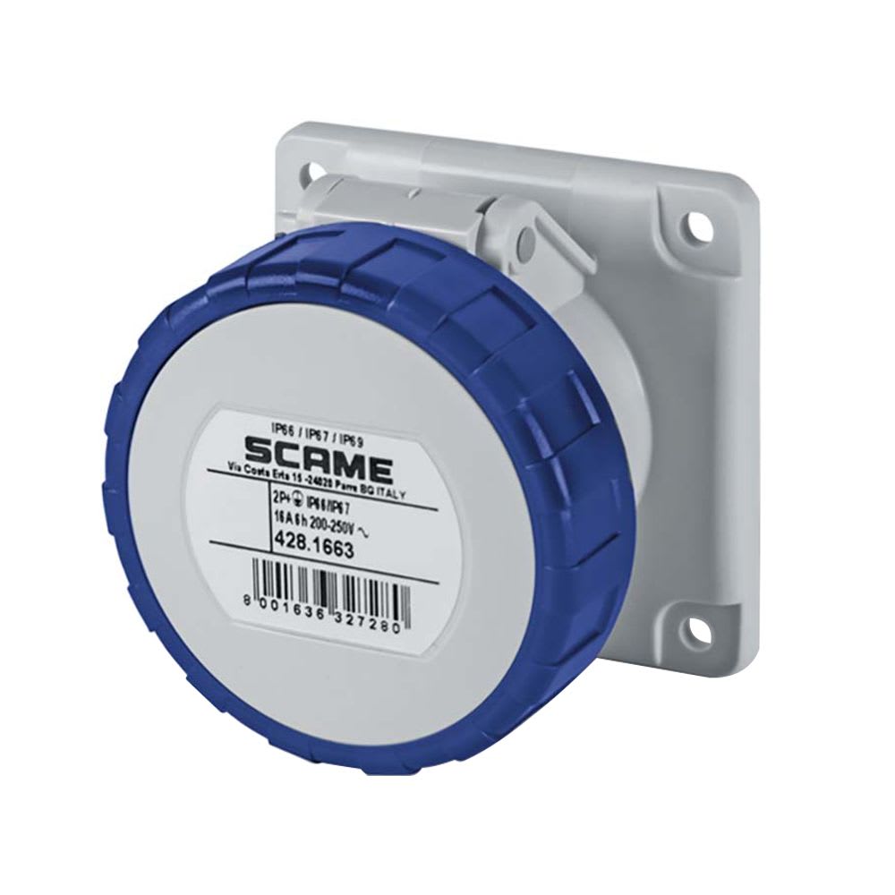 TOMACORRIENTE P/EMPOTRAR RECTO 2X16A+T 250V IP67 6H OPTIMA 428.1663 SCAME1