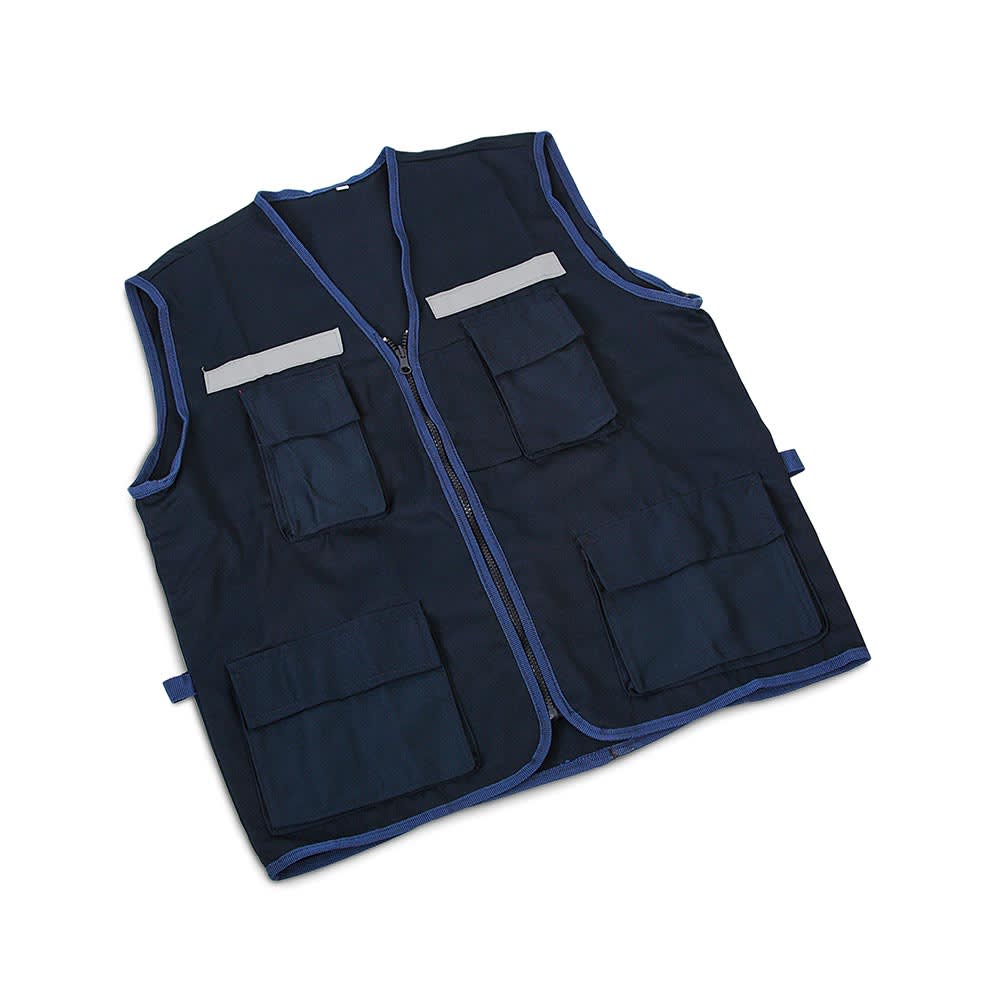 CHALECO ECONOMICO AZUL TALLA S DE DRILL CON CINTA REFLECTIVA WERKEN