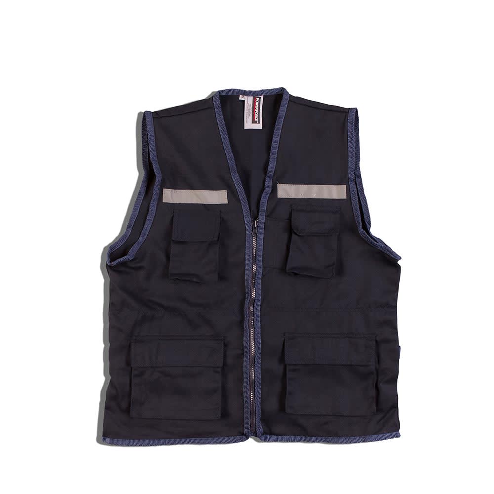 CHALECO ECONOMICO AZUL TALLA M DE DRILL CON CINTA REFLECTIVA WERKEN