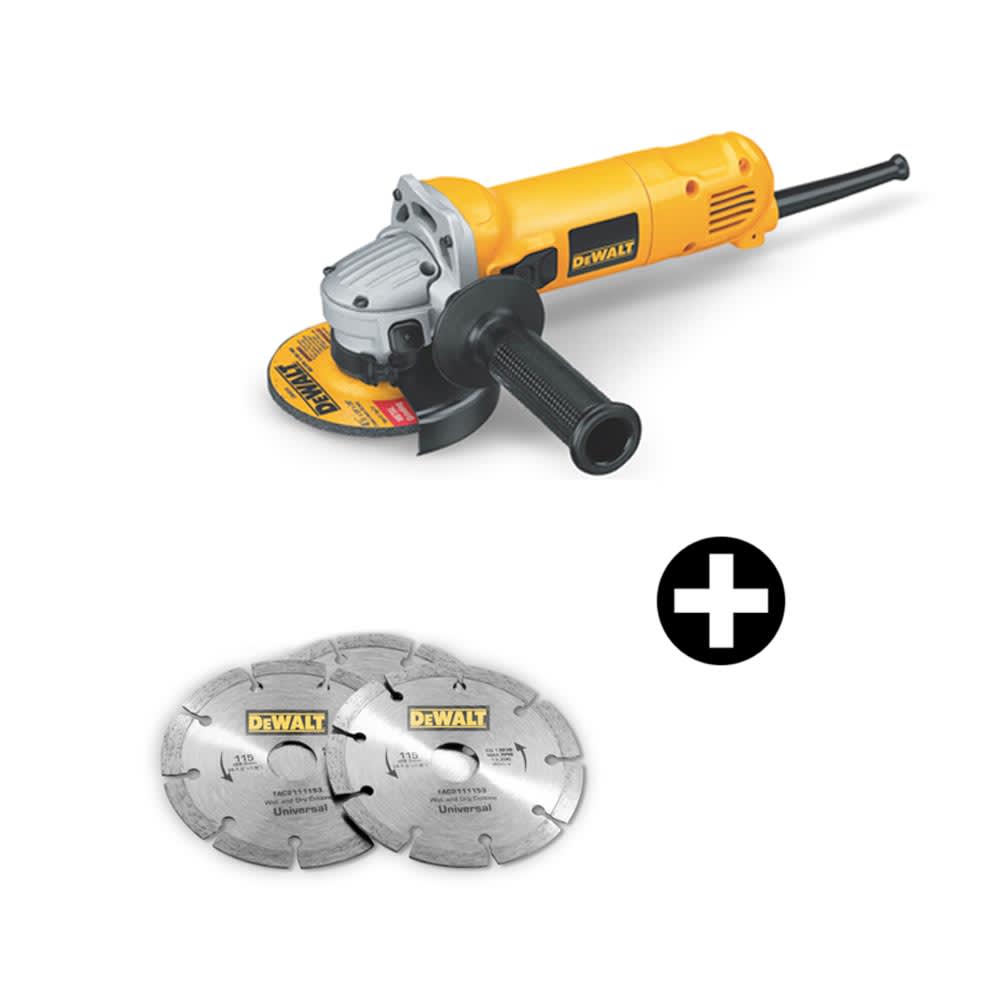 AMOLADORA ANGULAR 4-1/2'' 800W + 3 DISCOS DIAMANTADOS DWE4020