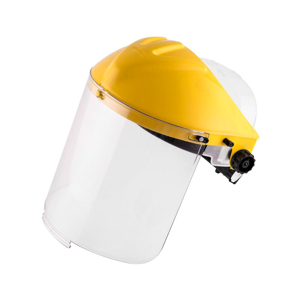 PROTECTOR FACIAL CON AJUSTE RATCHET COLOR AMARILLO PLASTICO RESISTENTE TRIDENTE