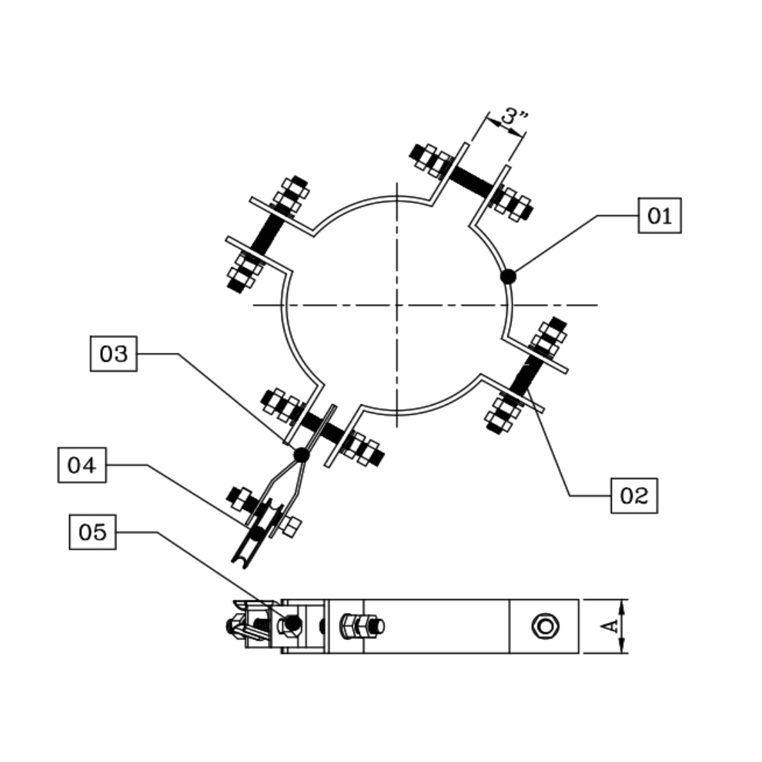 ABRAZADERA PARA RETENIDA REGULABLE DE 4 CUERPOS 10''x3''x3/8'' D1AB0604 ARAGCU RT2