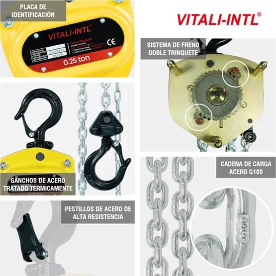 TECLE MANUAL 0.25T YAL0025 3MTSCARGA 4X12MM(1) G100 - 3MTSMANDO 3X15X10MM(2) VITALI-INTL7