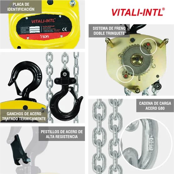 TECLE MANUAL 1T YAL0100 3MTSCARGA 6X18MM(1) G80 - 3MTSMANDO 5X25X17MM(2) VITALI-INTL7