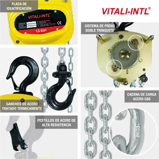 TECLE MANUAL 1.5T YAL0150 3MTSCARGA 8X24MM(1) G80 - 3MTSMANDO 5X25X17MM(2) VITALI-INTL7