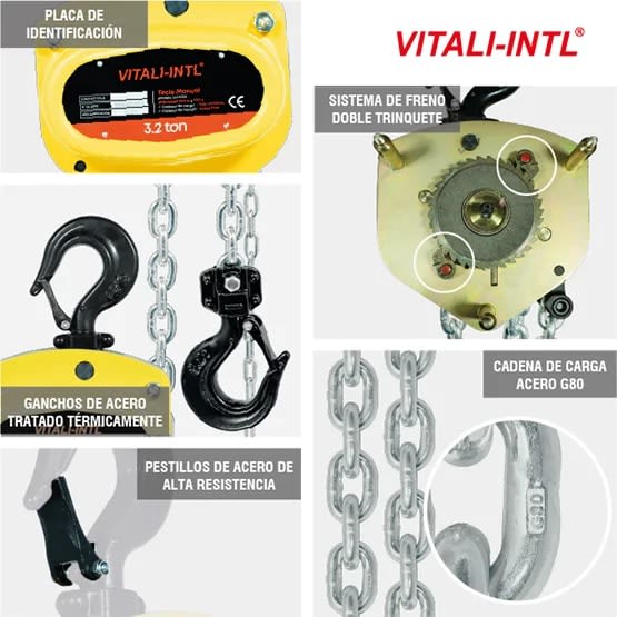 TECLE MANUAL 3.2T YAL0320 3MTSCARGA 10X30MM(1) G80 - 3MTSMANDO 5X25X17MM(2) VITALI-INTL7