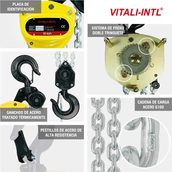 TECLE MANUAL 10T YAL1000A 3MTSCARGA 10X28MM(3) G100 - 3MTSMANDO 5X25X18MM(2) VITALI-INTL7