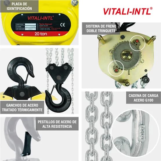 TECLE MANUAL 20T YAL2000 3MTSCARGA 9X27MM(8) G100 - 3MTSMANDO 5X25X18MM(4) VITALI-INTL7