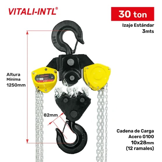 TECLE MANUAL 30T YAL3000 3MTSCARGA 10X28MM(12) G100 - 3MTSMANDO 5X25X18MM(4) VITALI-INTL