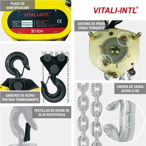 TECLE MANUAL 30T YAL3000 3MTSCARGA 10X28MM(12) G100 - 3MTSMANDO 5X25X18MM(4) VITALI-INTL7