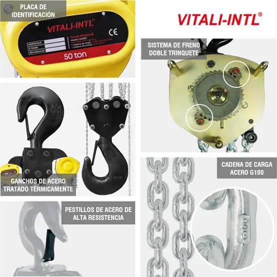 TECLE MANUAL 50T YAL5000 3MTSCARGA 10X28MM(20) G100 - 3MTSMANDO 5X25X18MM(4) VITALI-INTL6