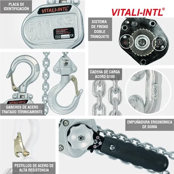 TECLE RACHET 0.5T YAL050MINI ''A'' 1.5MTSCARGA 4.3X12MM(1) G100 VITALI-INTL7