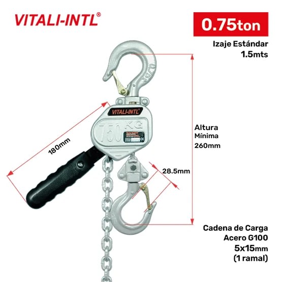 TECLE RACHET 0.75T YAL075MINI ''A'' 1.5MTSCARGA 5X15MM(1) G100 VITALI-INTL1