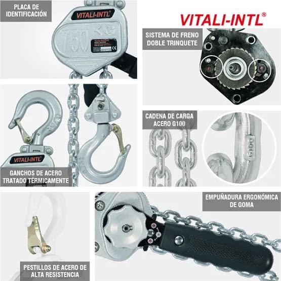 TECLE RACHET 0.75T YAL075MINI ''A'' 1.5MTSCARGA 5X15MM(1) G100 VITALI-INTL7