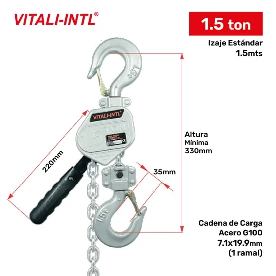 TECLE RACHET 1.5T YAL150MINI ''A'' 1.5MTSCARGA 7.1X19MM(1) G100 VITALI-INTL