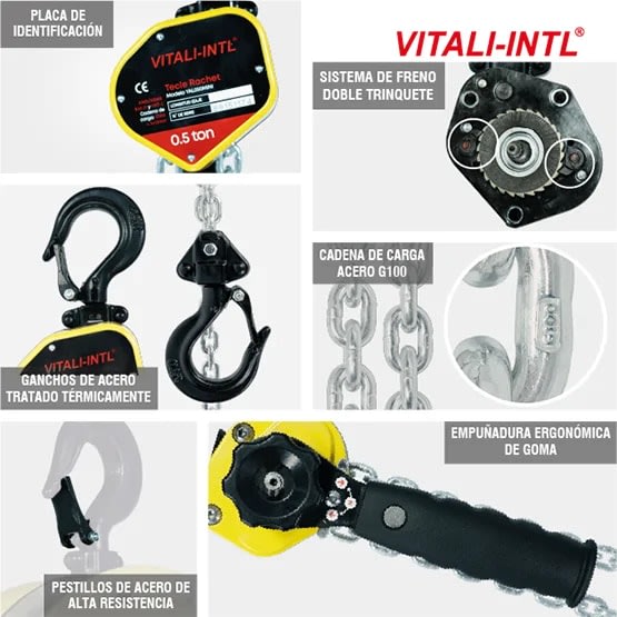 TECLE RACHET 0.5T YAL050MINI ''B'' 1.5MTSCARGA 4.3X12MM(1) G100 VITALI-INTL7