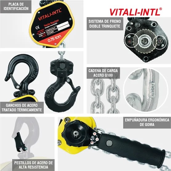 TECLE RACHET 0.75T YAL075MINI ''B'' 1.5MTSCARGA 5X15MM(1) G100 VITALI-INTL7