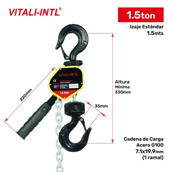 TECLE RACHET 1.5T YAL150MINI ''B'' 1.5MTSCARGA 7.1X19MM(1) G100 VITALI-INTL1