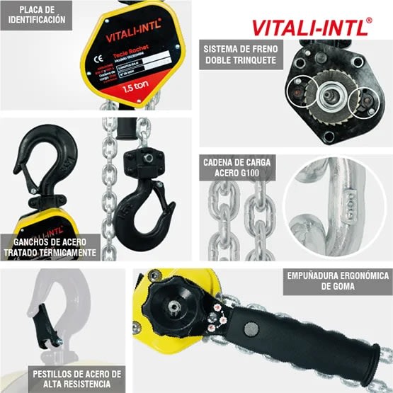 TECLE RACHET 1.5T YAL150MINI ''B'' 1.5MTSCARGA 7.1X19MM(1) G100 VITALI-INTL7