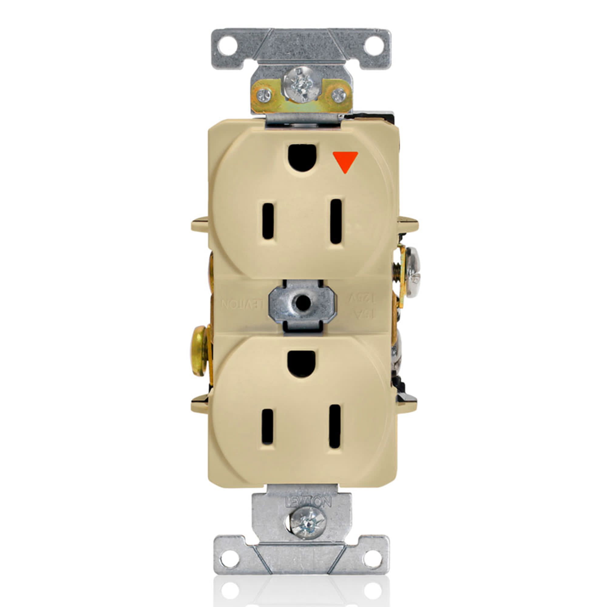 TOMA DOBLE EMPOTRABLE G/INDUSTRIAL TIERRA AISLADA 2X15A L/T 125V MARFIL LEVITON1