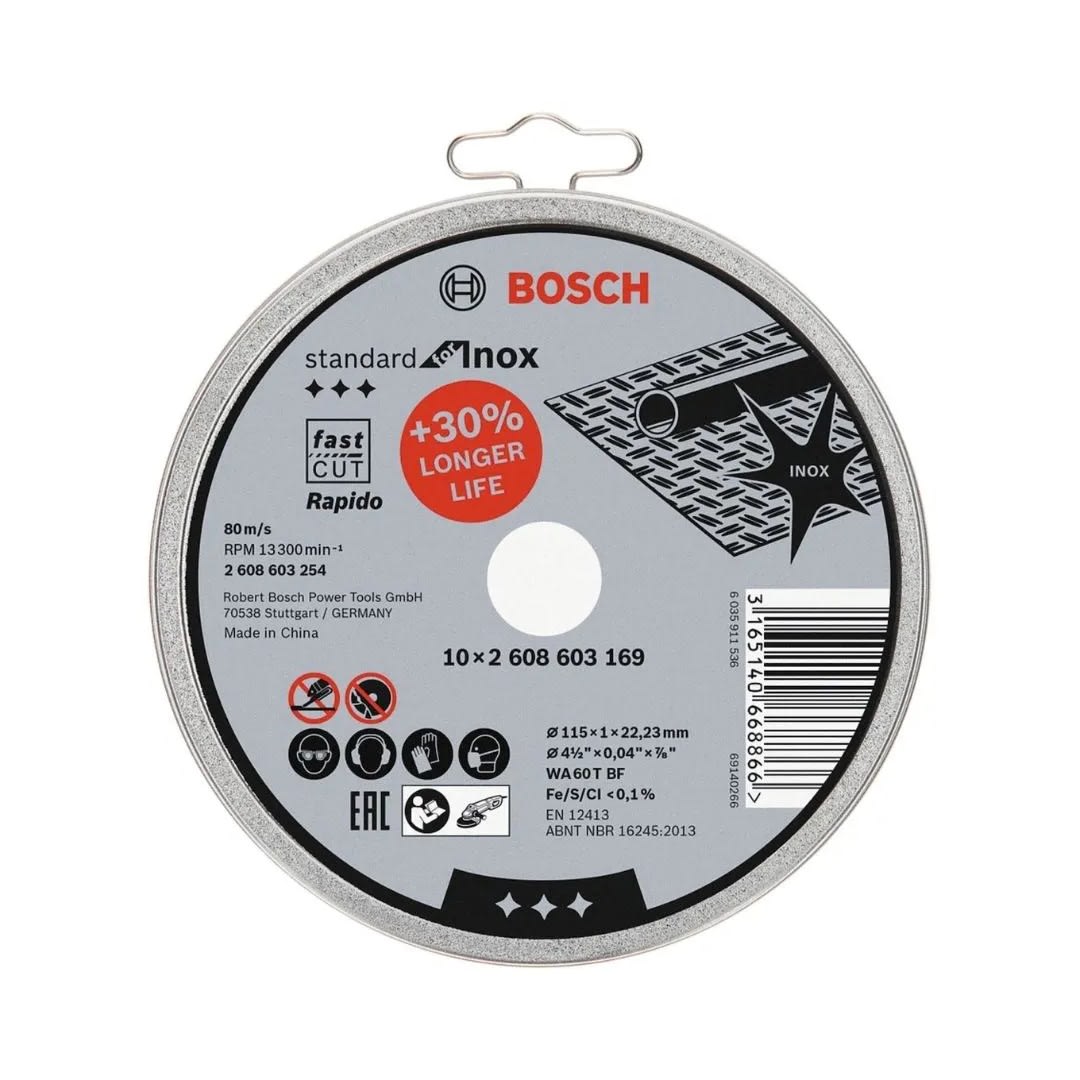 10 DISCOS DE CORTE STANDARD FOR INOXIDABLE 11.5X1.0MM BOSCH1