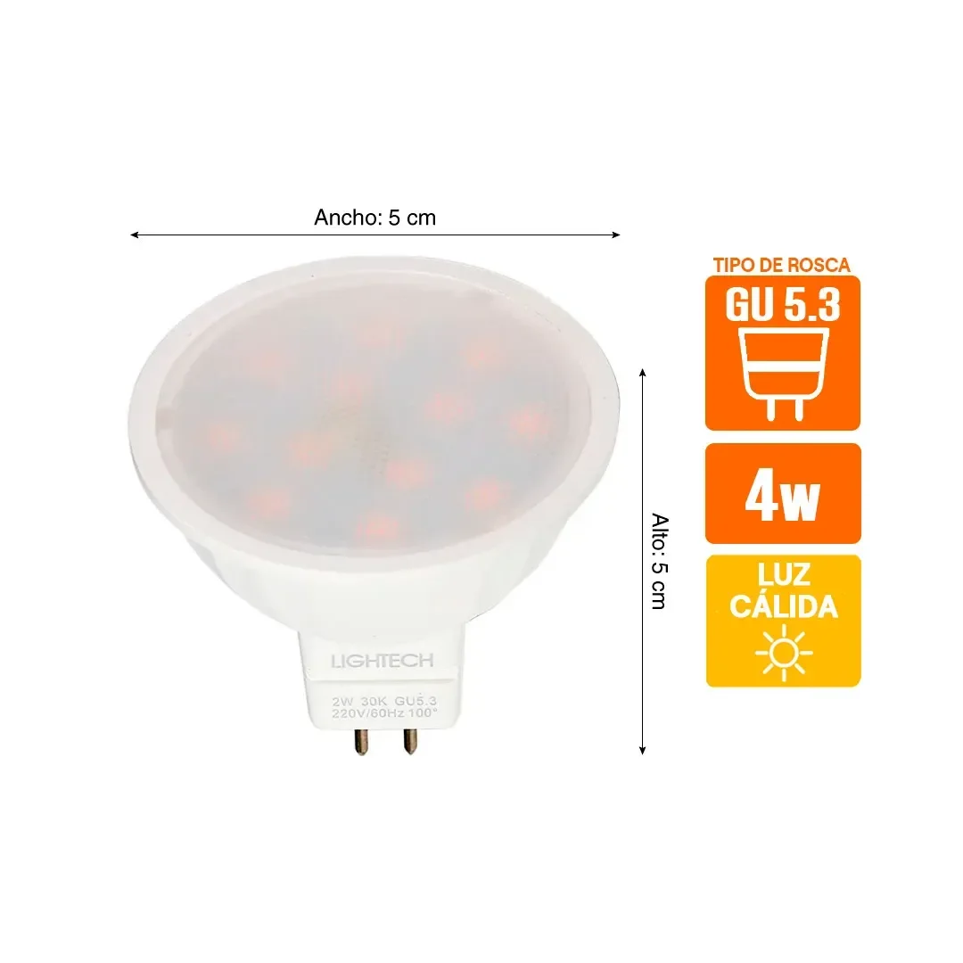 DICROICO LED GU5.3 4W LUZ CALIDA LIGHTECH2
