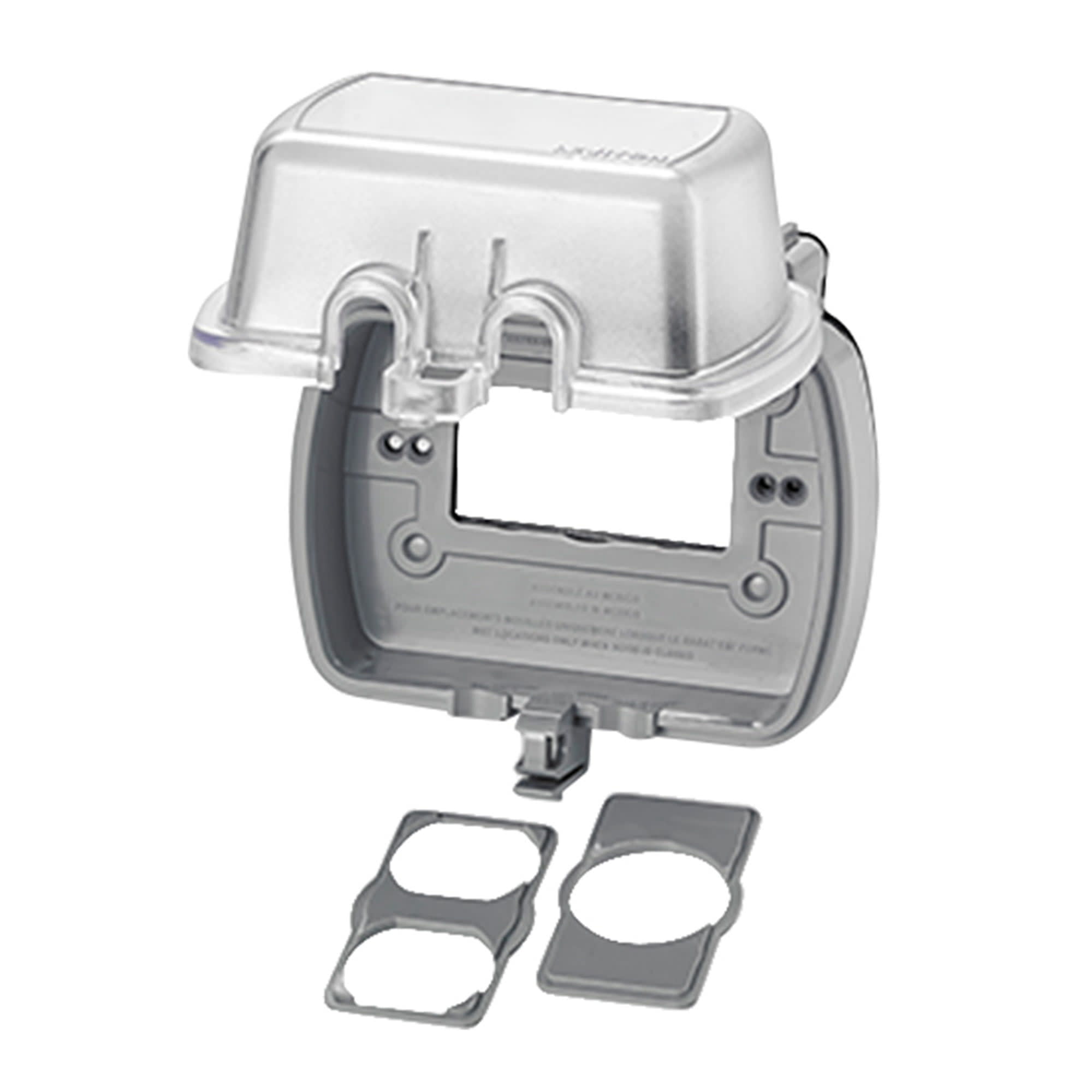 PLACA DOBLE HERMETICA TRANSPARENTE HORIZONTAL LEVITON1