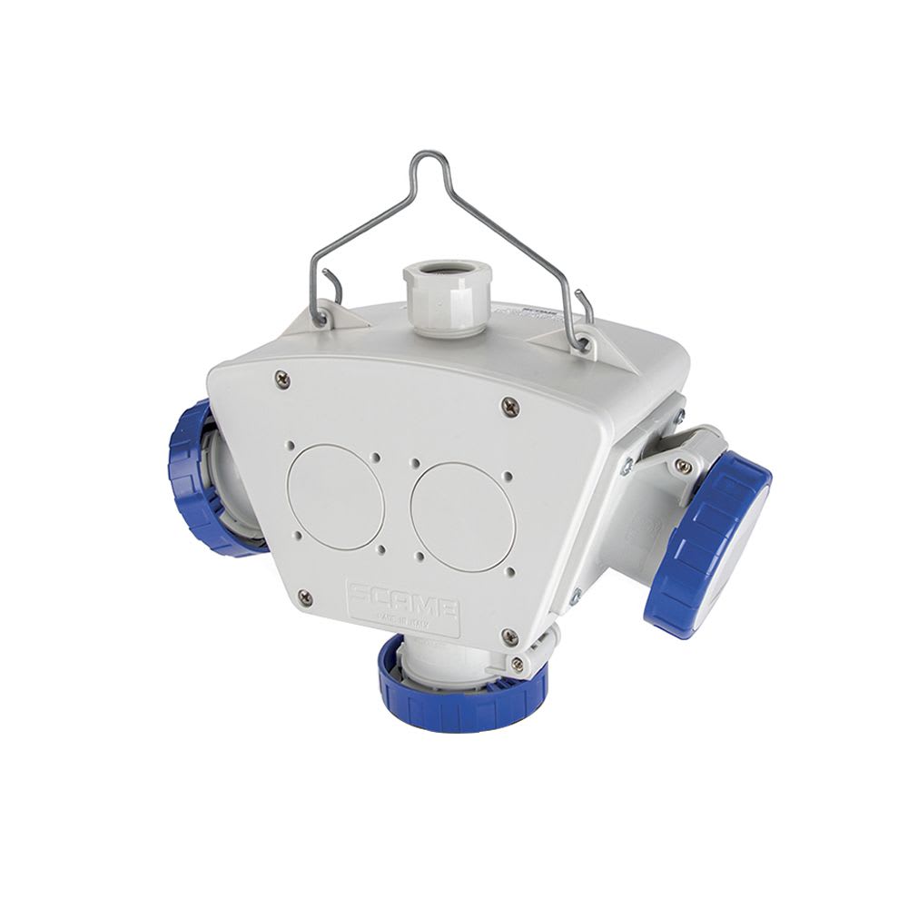 ADAPTADOR MULTIPLE OUT: 3 TOMACORRIENTES 2X16A+T 250V IP67 6H 603.3505-062 SCAME
