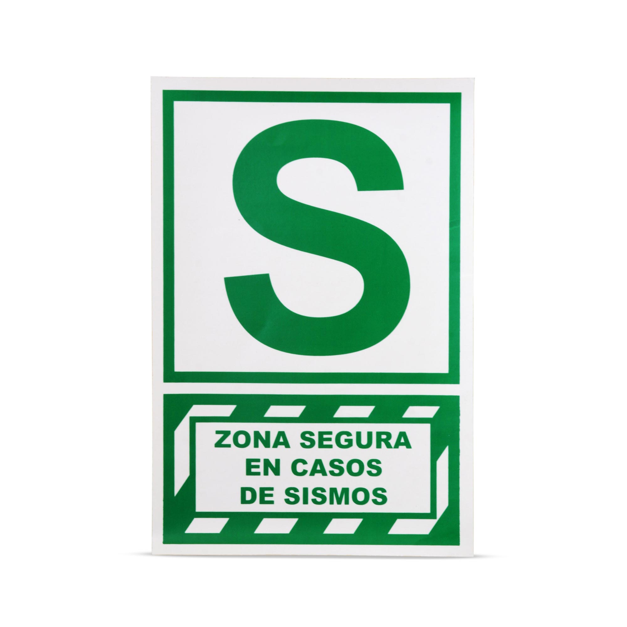 SEÑAL DE ZONA SEGURA CASOS SISMO BASE CON FOTOLUMINISCENTE 20X30CM SM