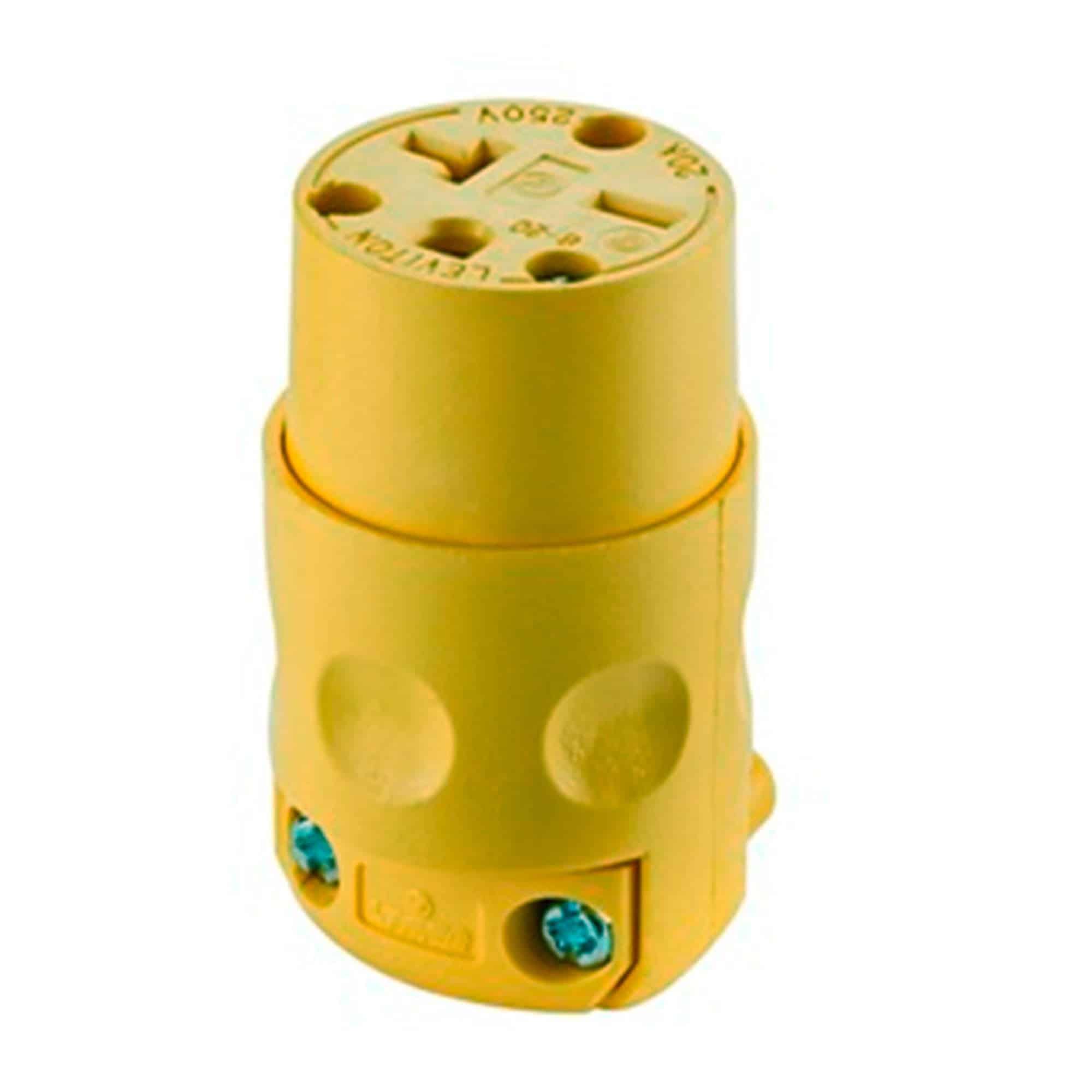 CONECTOR AEREO 20A 250V TUERTO CHINO PVC AMARILLO LEVITON1