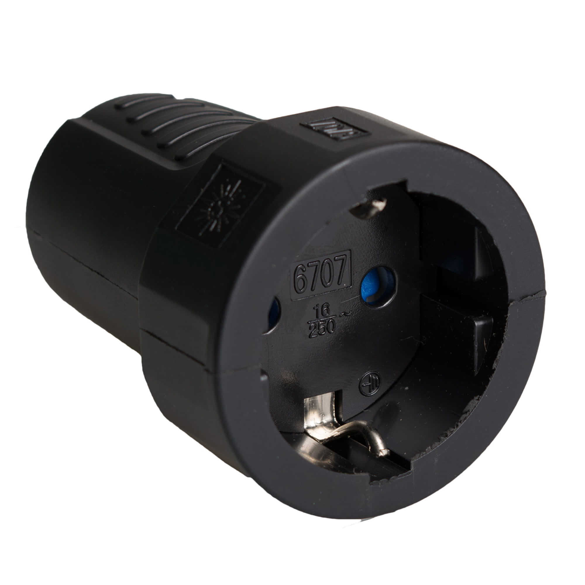 TOMACORRIENTE SCHUKO CAUCHO NEGRO/AZUL AEREO 2P+T16A 250V SOLERA