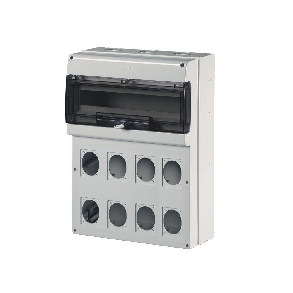 CAJA COMBINADA P/8 TOMACORRIENTES P/EMPOTRAR INCLINADA 16-32A 24 DIN DOMINO 672.5822 SCAME