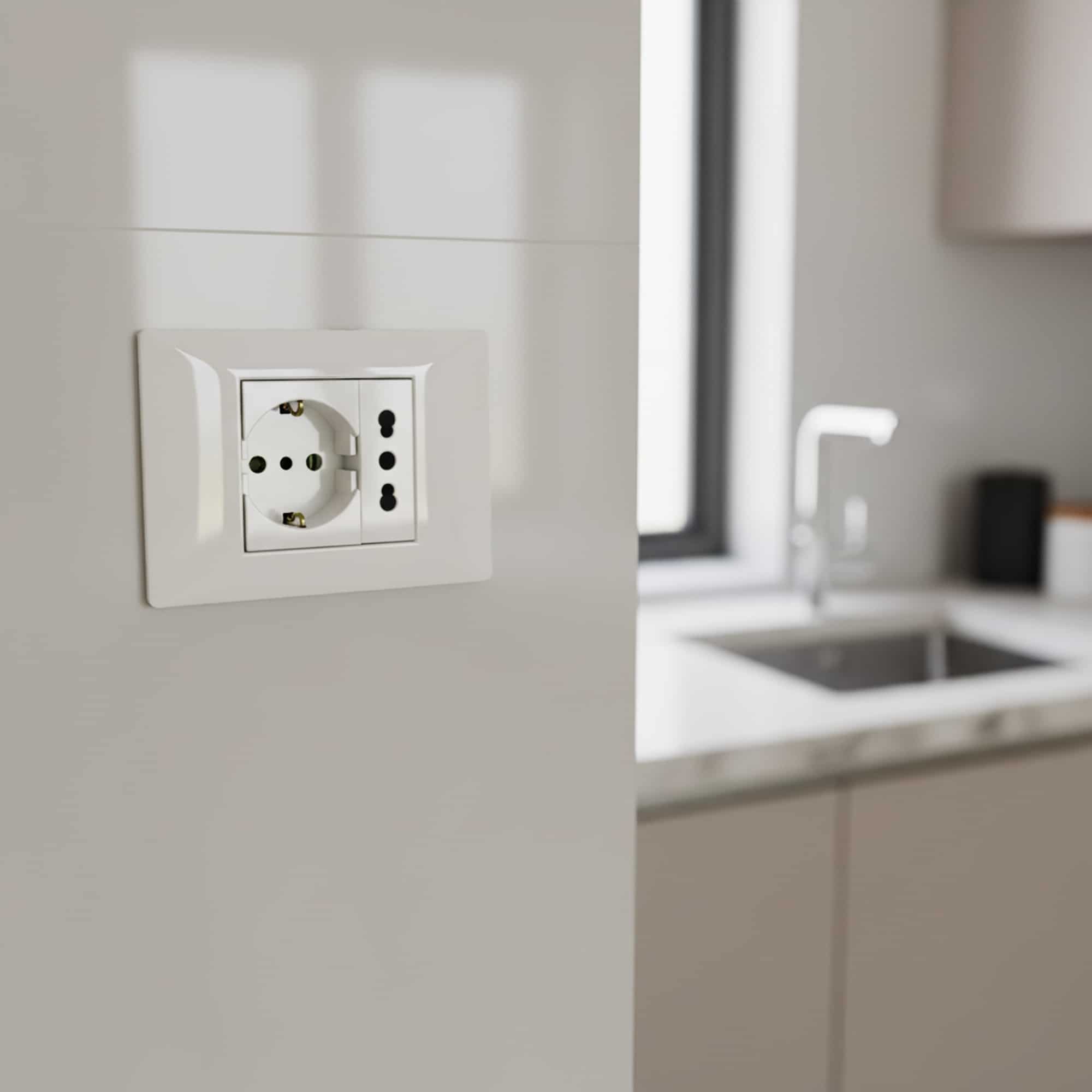 TOMA 3 EN LINEA BIPASO L/T 10/16A 250V BLANCO CON PROTECCION (1 MODULO) CAMBRE3