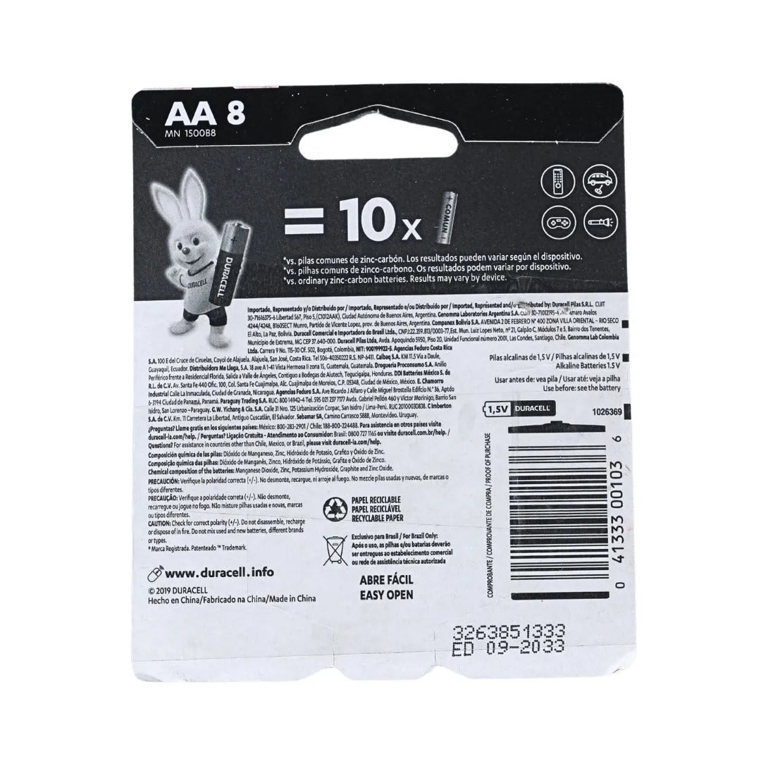 PILAS ALCALINAS AA X8 UNIDADES 1.5V ZINC/CARBON DURACELL3